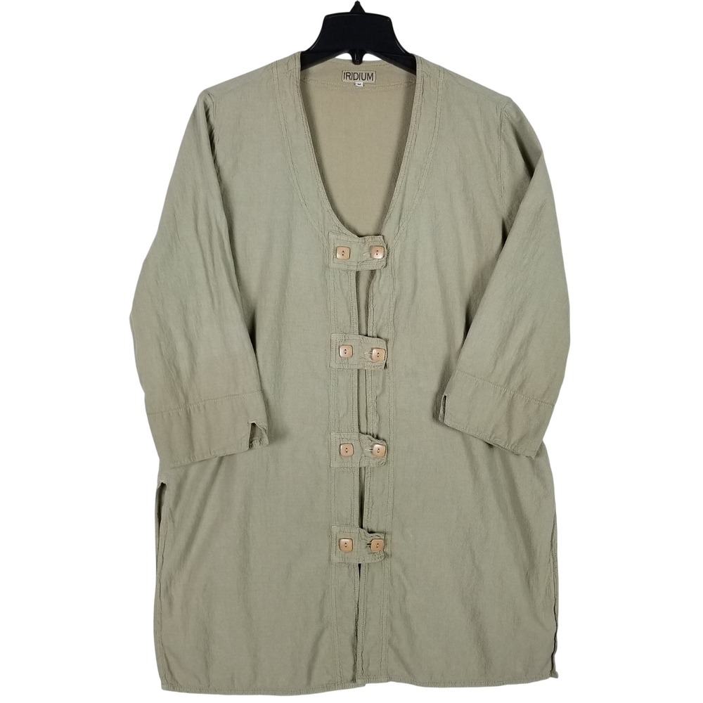 Iridium Tunic Top Womens Size M Sage Green Cotton Gauze Lagenlook Frog Closure